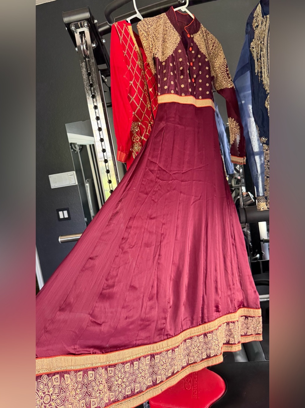 Deep maroon Anarkali dress maxi